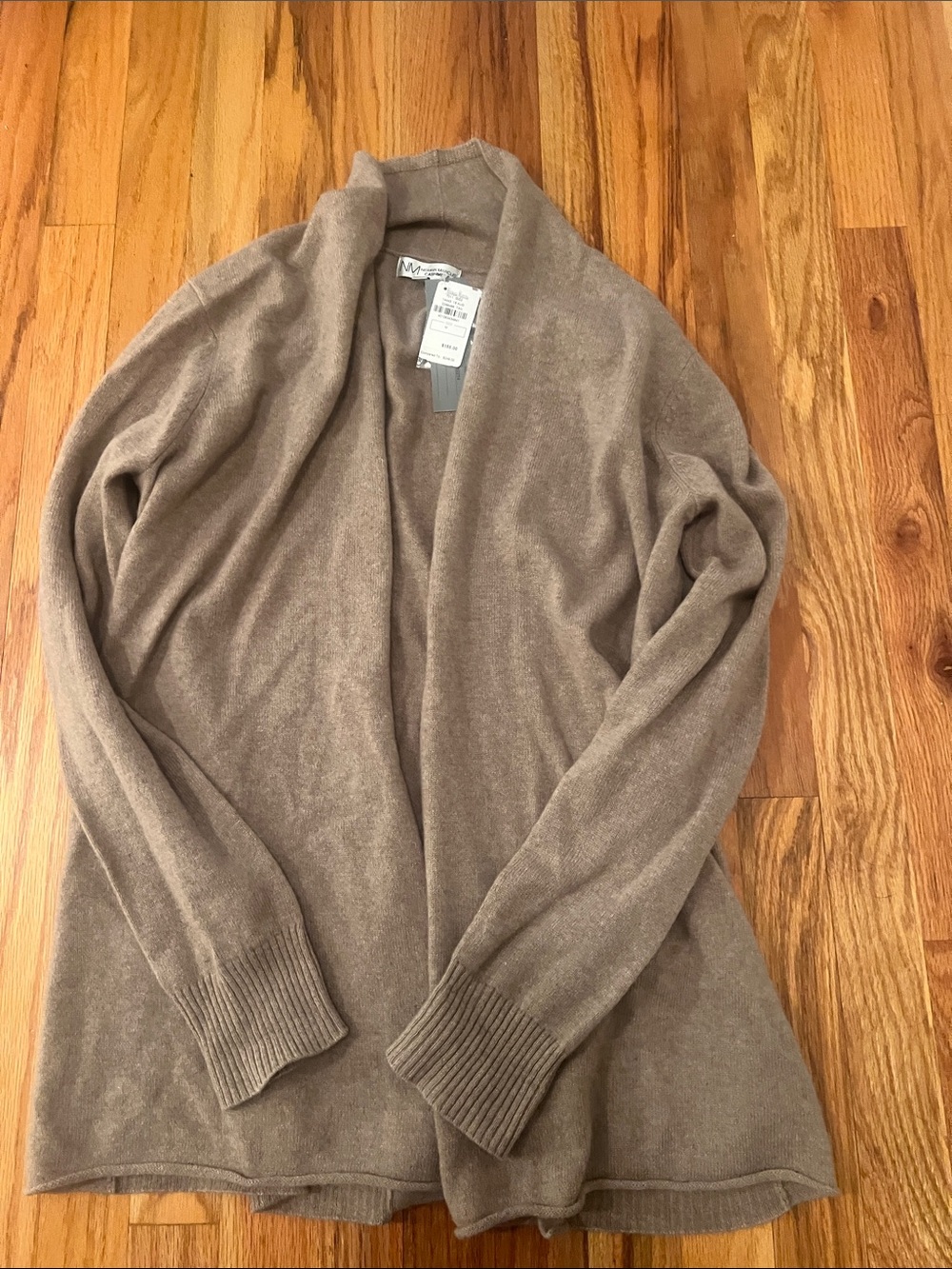 Neiman Marcus Taupe Open-Front Draped Cardigan